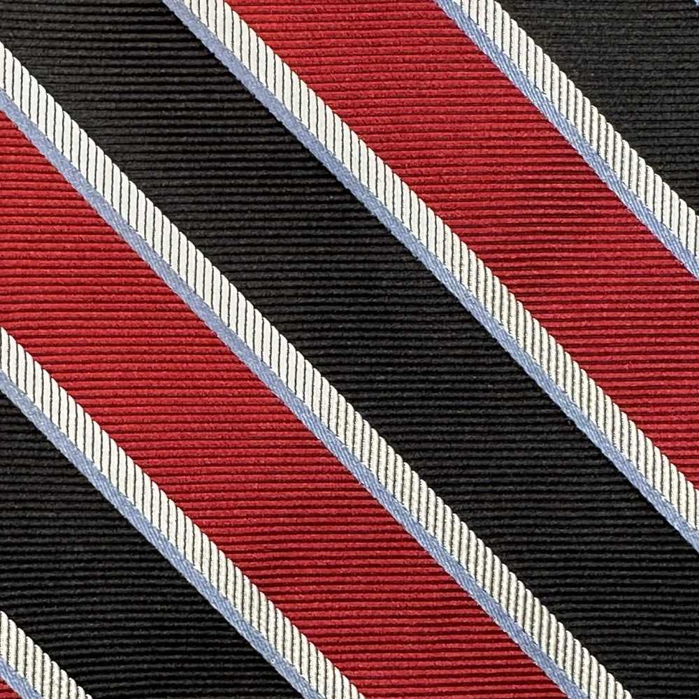 Paul Fredrick Red Black Stripe Italian Silk Necktie Hand Tailored USA 58x3.5in - Picture 2 of 7